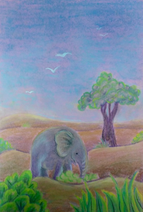 Level II-Lesson 7: The Sri Lankan Landscape with an Elephant (Online Art Lessons for Kids | ArtAchieve)