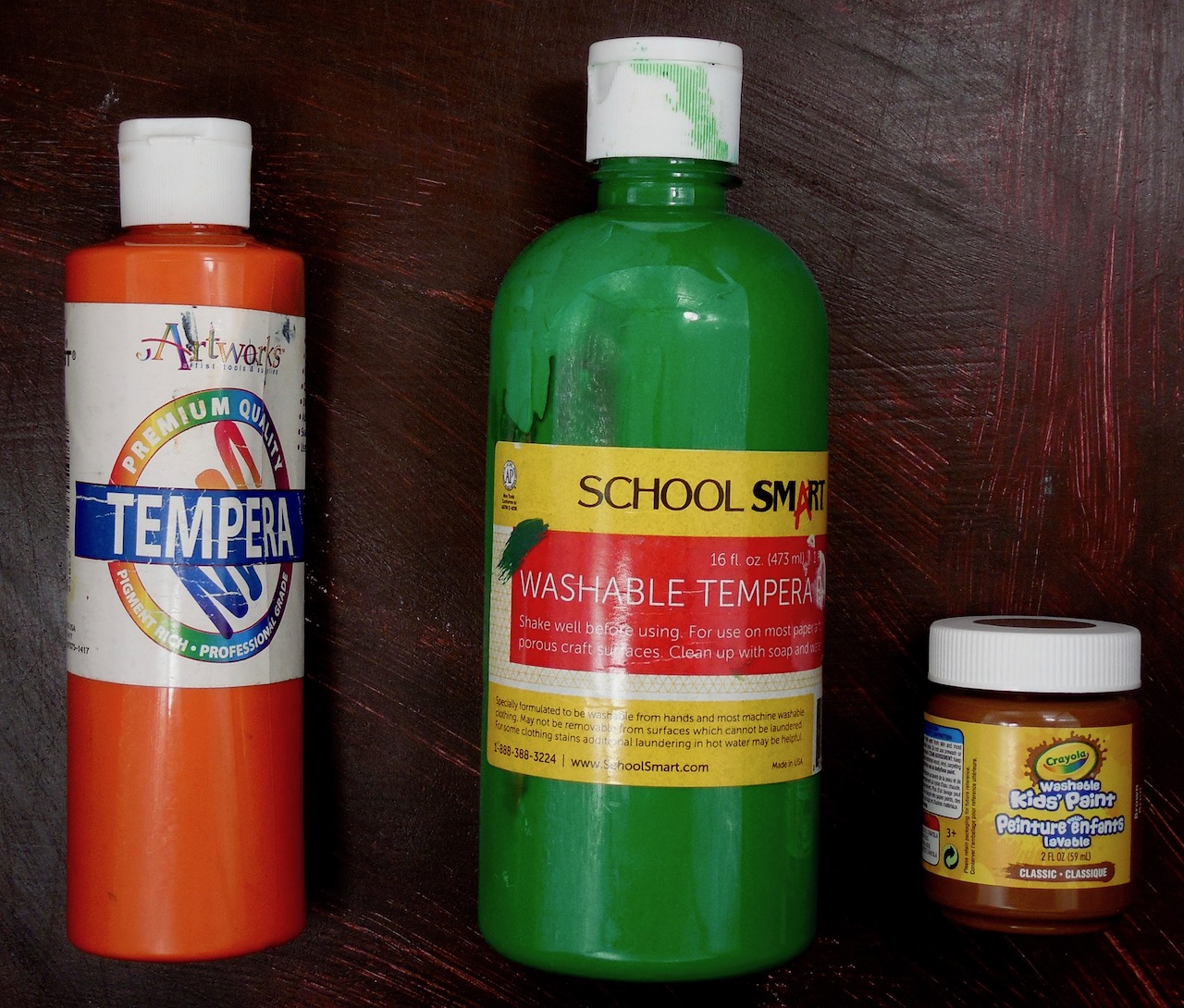 The three tempera paints for the art project